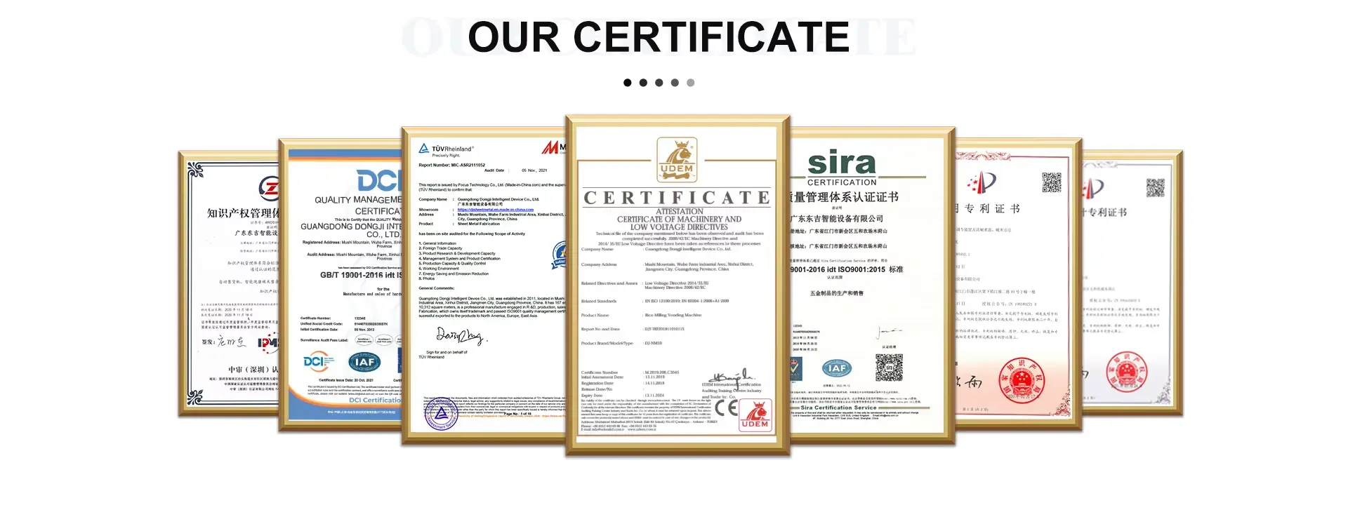 Dongji sheet metal factory China CE and international certificate collection ISO9001 CE UL FCC ETL SGS RoHS KC certifications