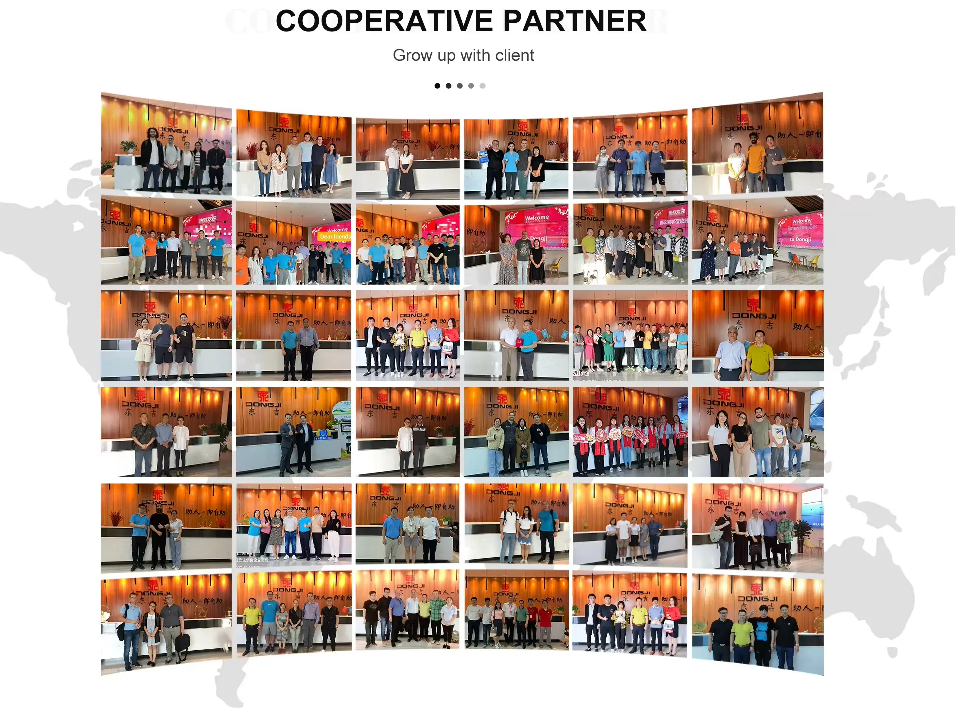 Dongji Intelligent Equipment cooperative partner photo collection showing 36 international brand partnerships and business cooperation agreements