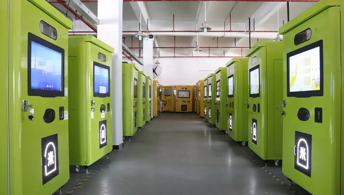 Dongji smart vending machine and self-service terminal deployed in a modern shopping mall public space showing real-world deployment