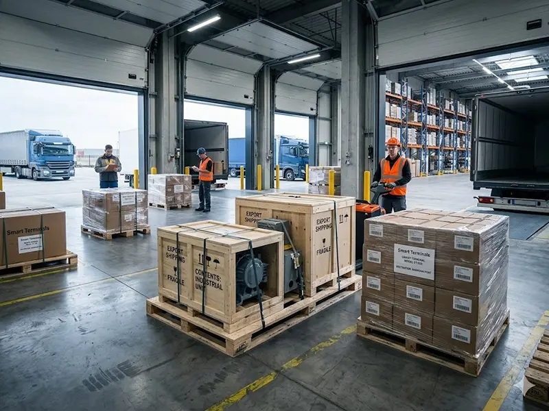 Dongji Intelligent Equipment smart terminal products packaged and prepared for global export shipping to 50+ countries worldwide