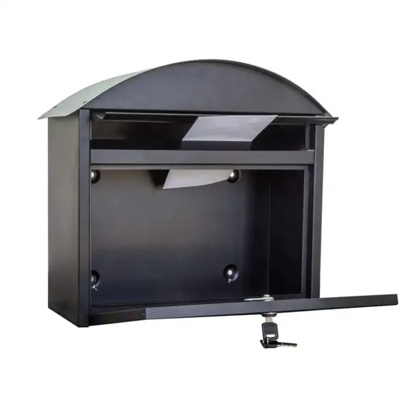 Lockable Black Cast Iron Euro Wall-Mounted Post Box for Office Buildings and Residences