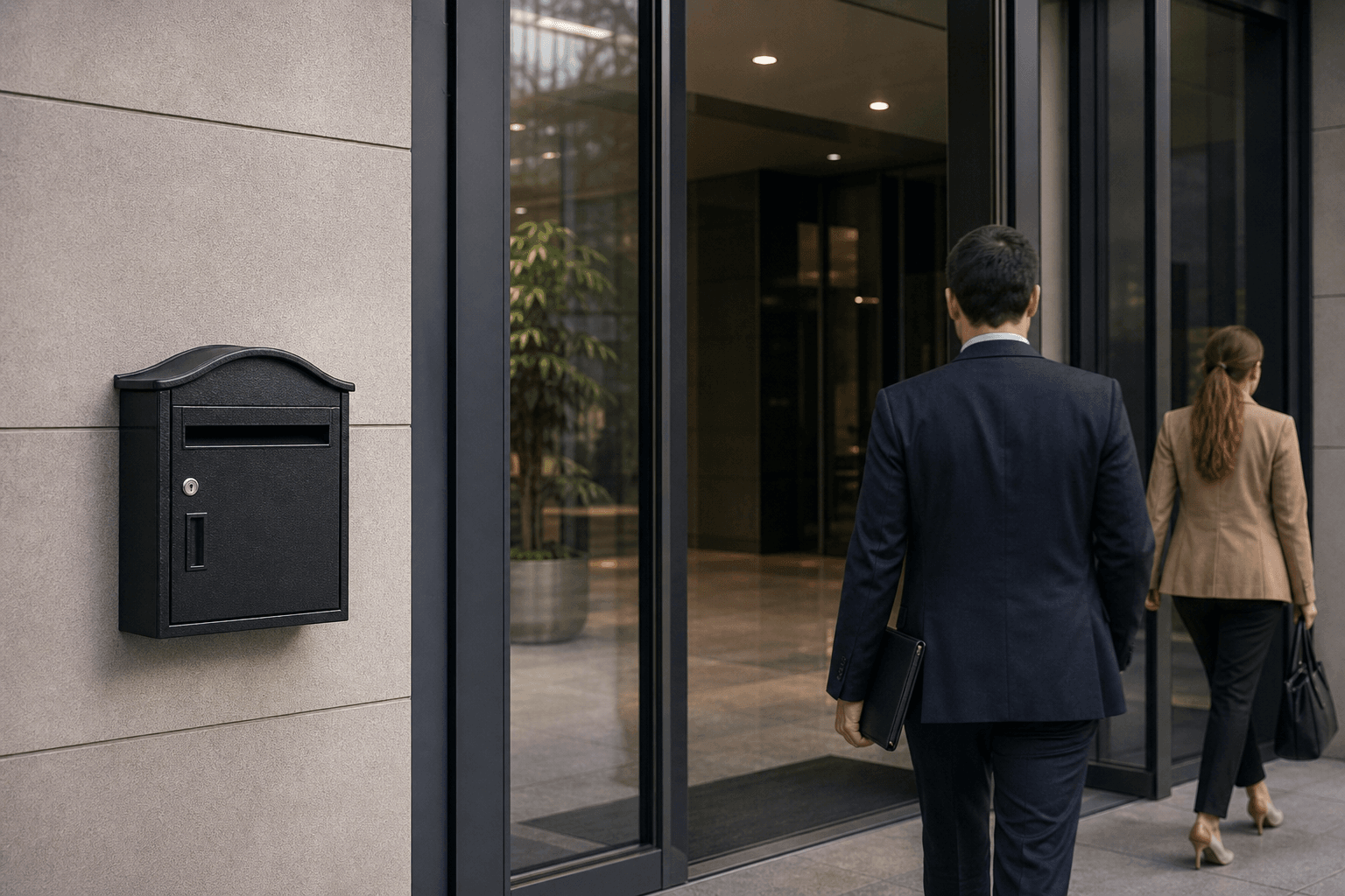 Lockable Black Cast Iron Euro Wall-Mounted Post Box for Office Buildings and Residences