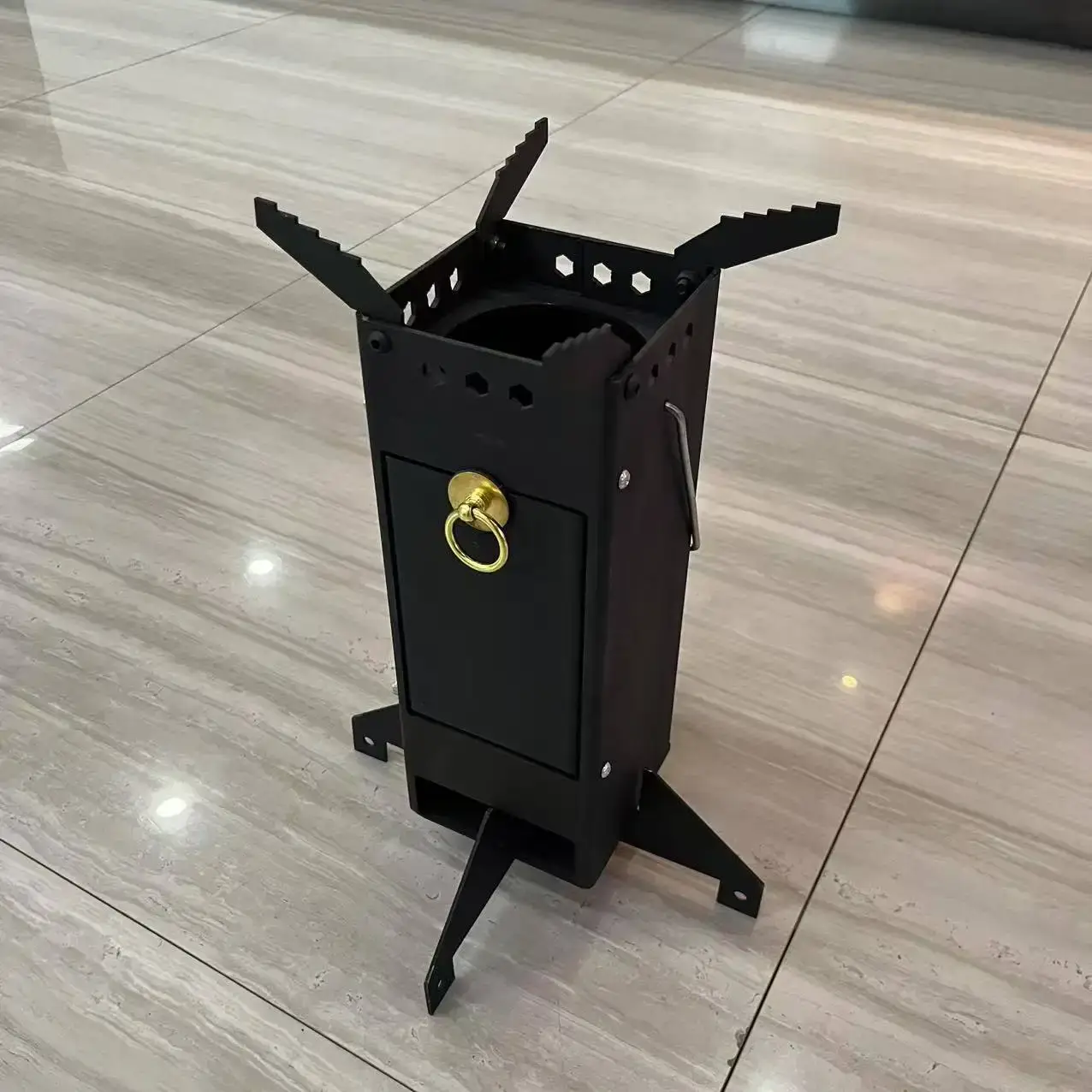 Foldable Stainless Steel Rocket Stove with Powder Coating for Durable Outdoor Use