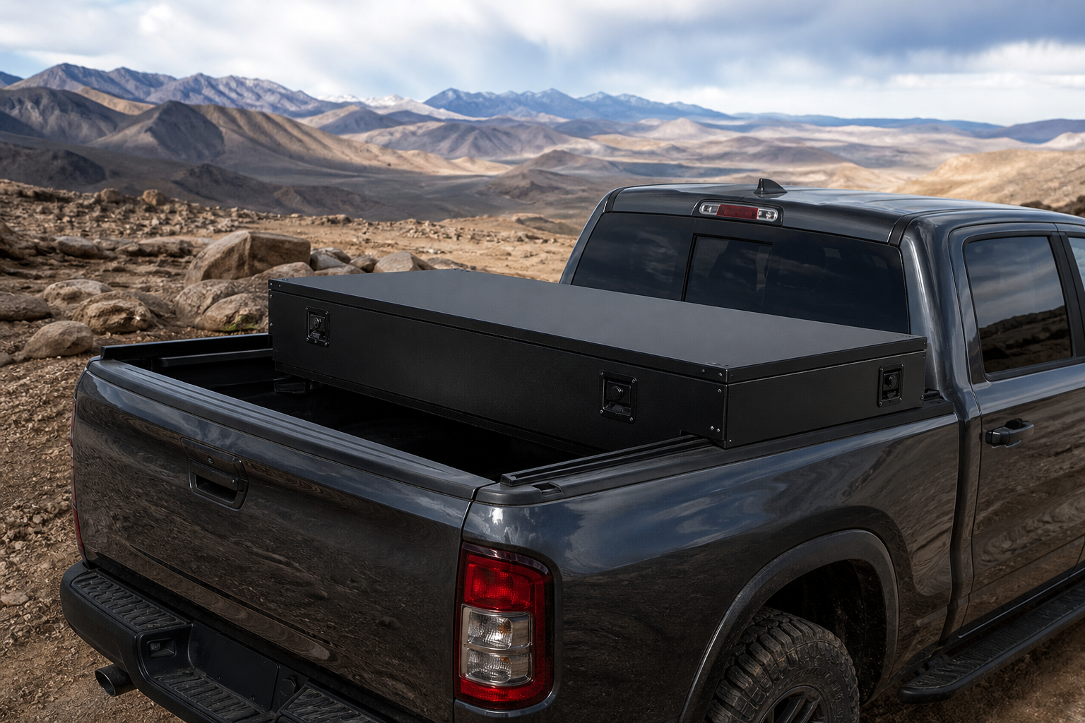 Caja de Herramientas Personalizada de Aleación de Aluminio Negro para Remolques de Camiones Pickup